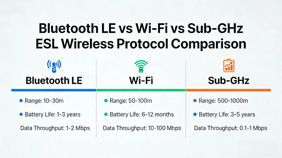 Bluetooth vs Wi-Fi vs Sub-GHz Etiqueta de prestatgeria electronica